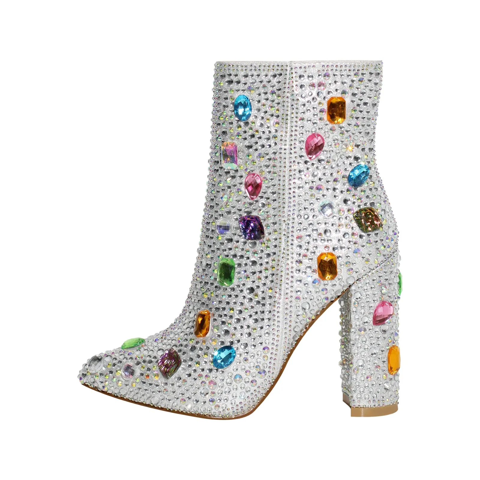 Chunky Heel Rhinestone Jewel Ankle Boots