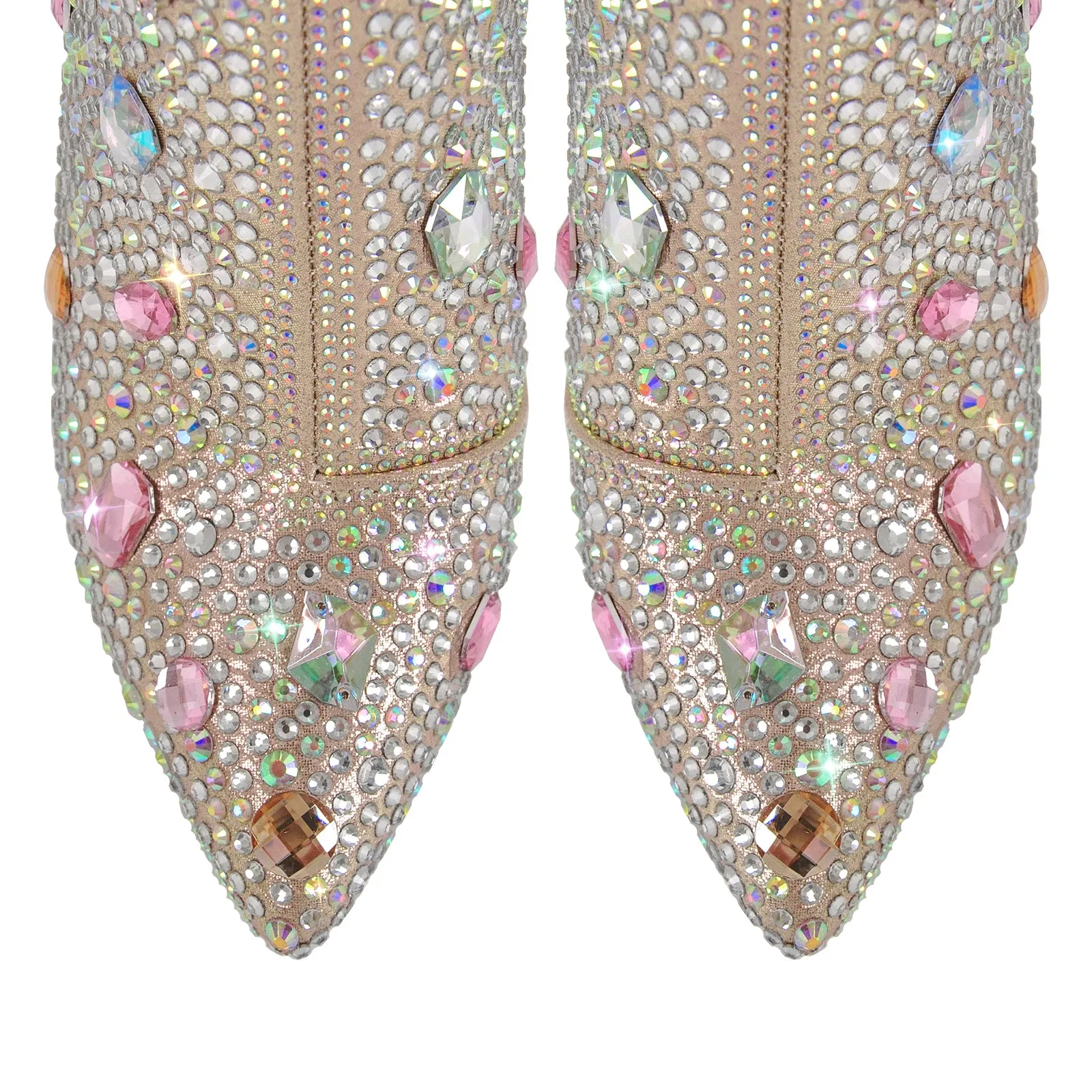 Chunky Heel Rhinestone Jewel Ankle Boots