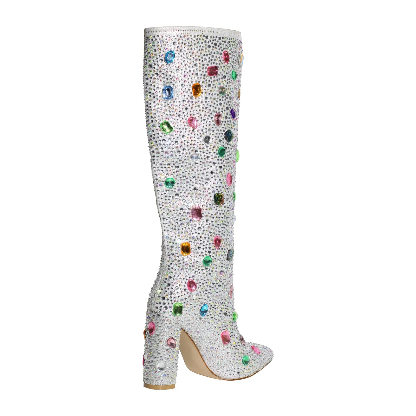 Chunky Heel Rhinestone Jewel Knee High Boots