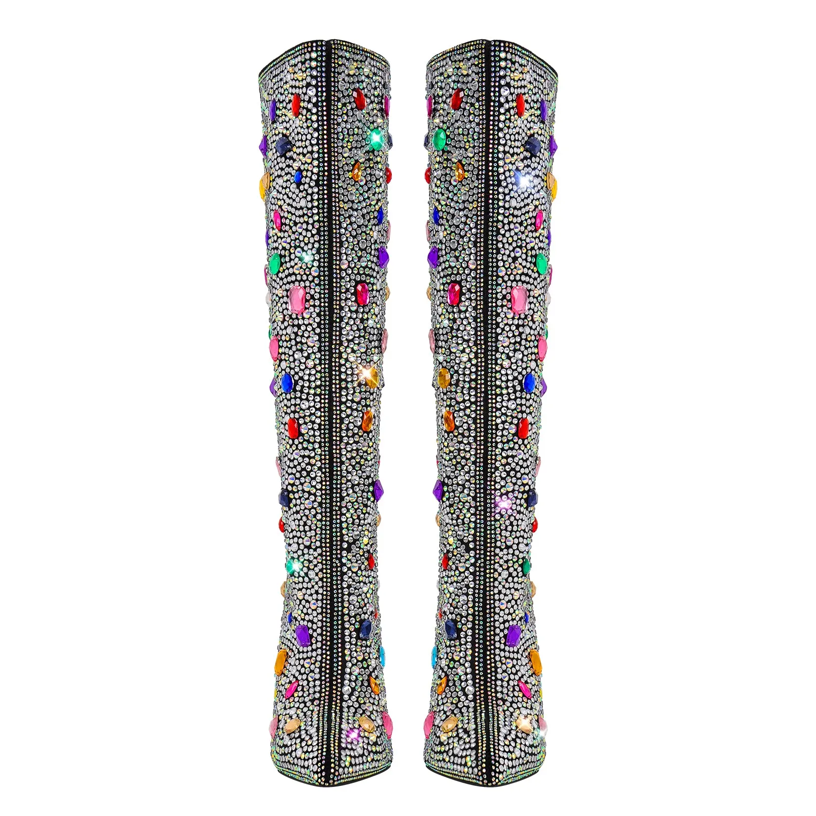Chunky Heel Rhinestone Jewel Knee High Boots