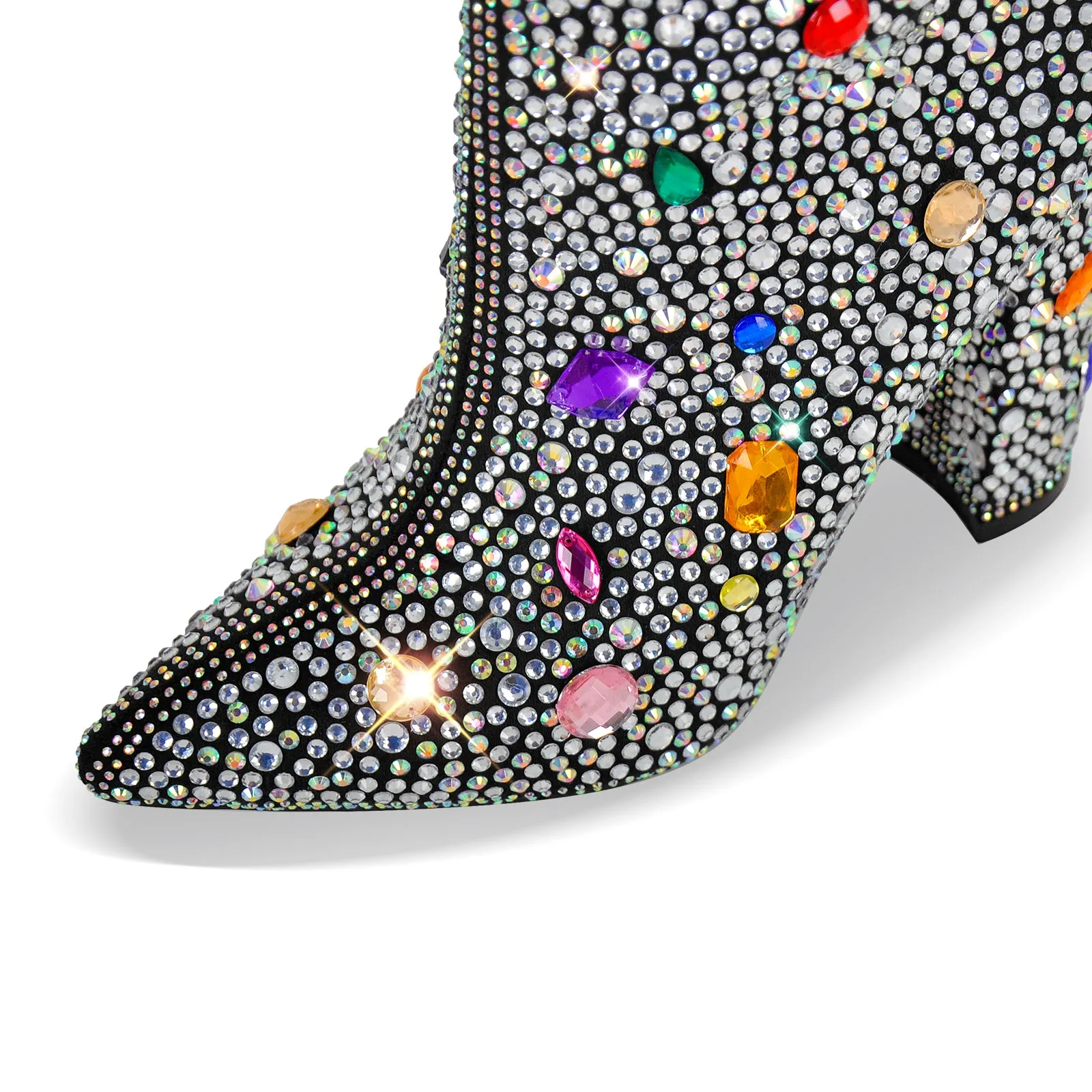 Chunky Heel Rhinestone Jewel Knee High Boots