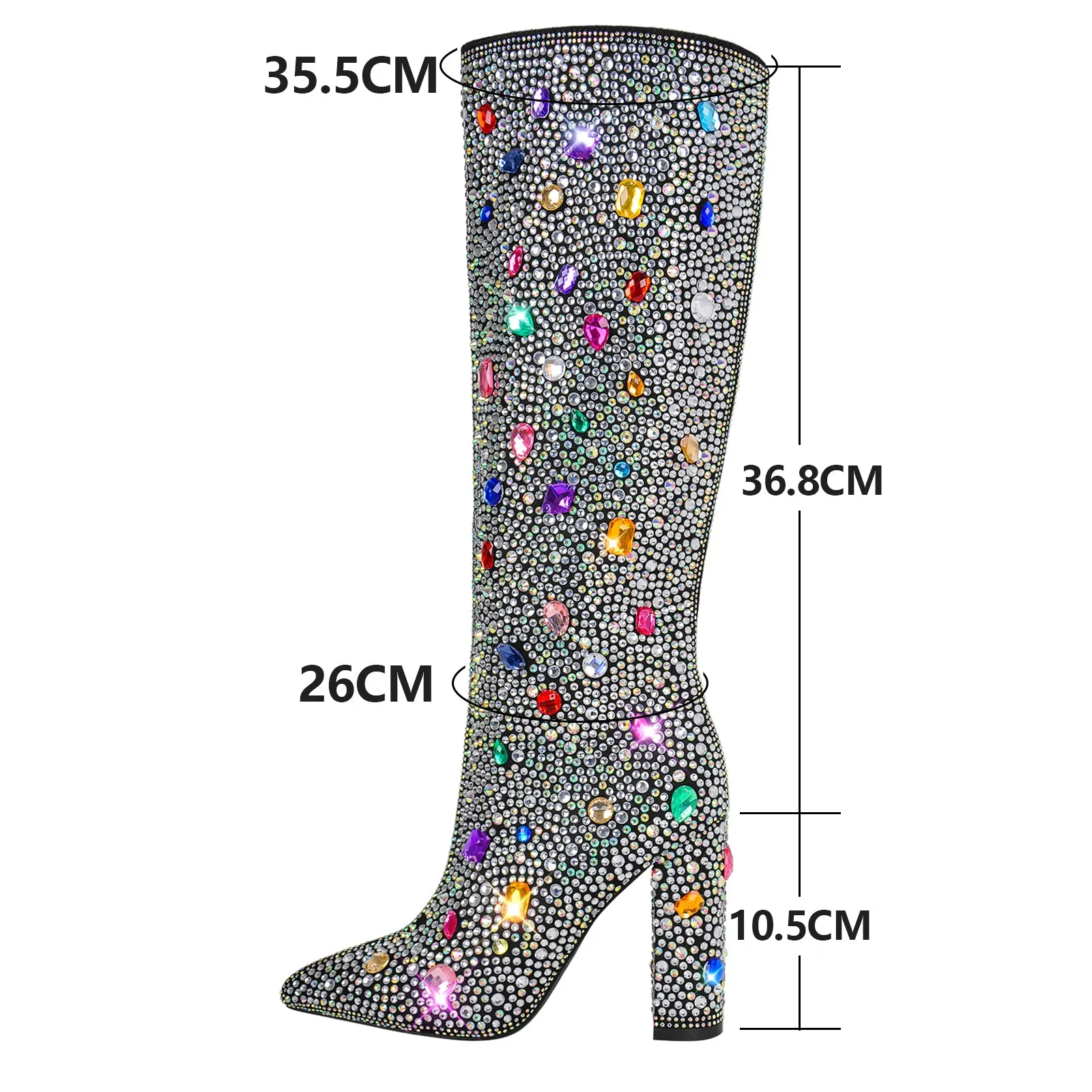 Chunky Heel Rhinestone Jewel Knee High Boots
