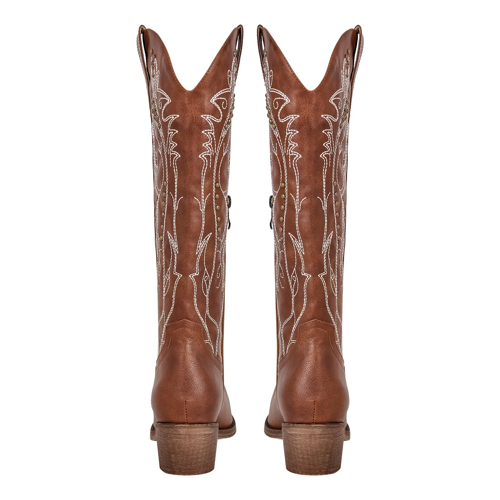 Chunky Heel Western Knee High Embroidery Boots