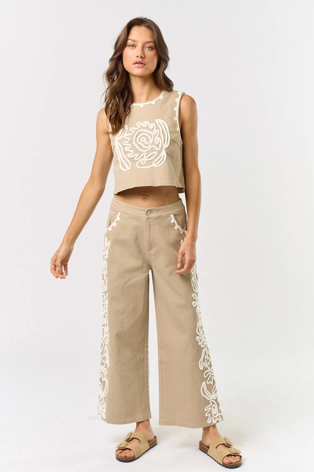 Cord Detailed Cropped Pants