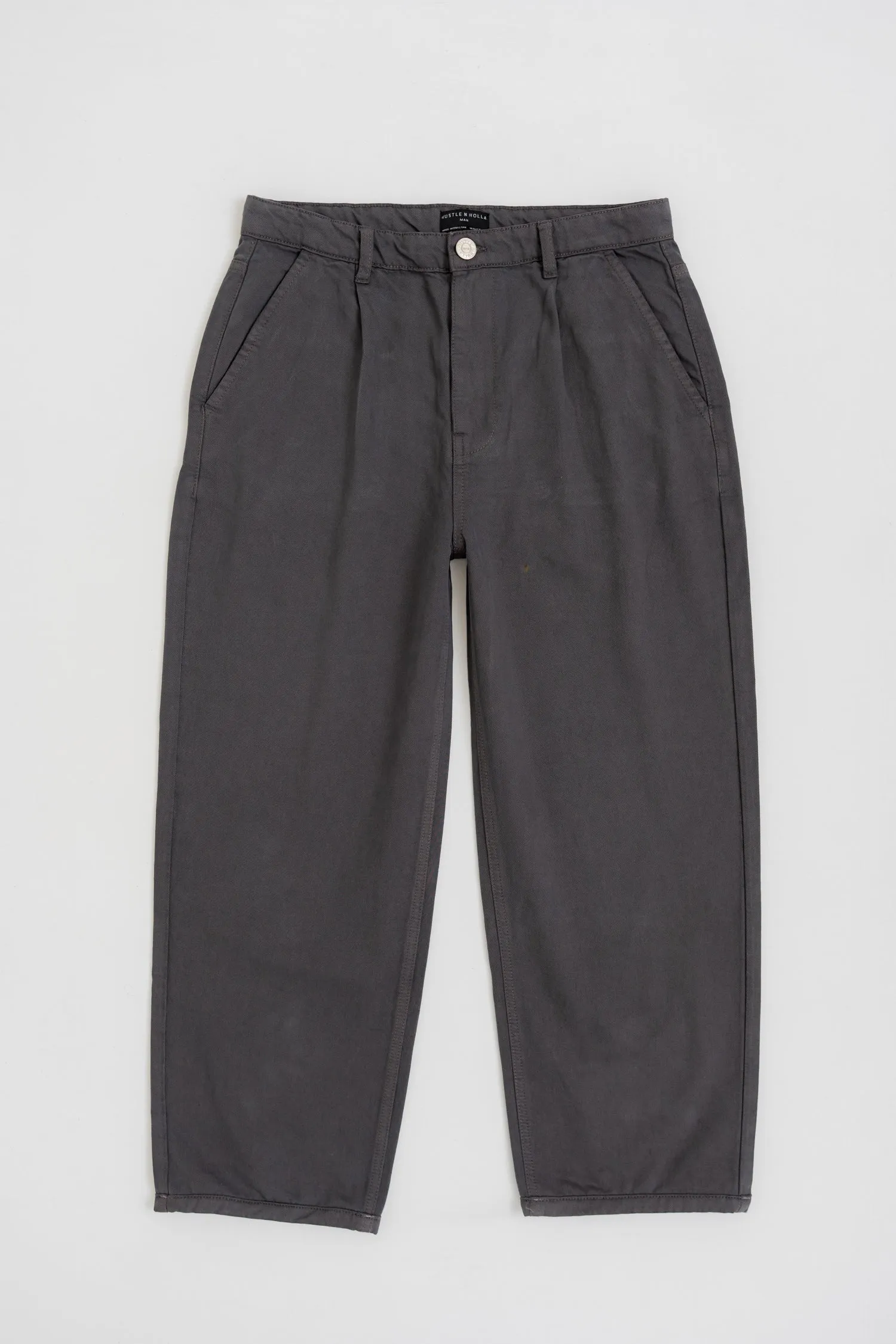 Dark Grey Loose Fit Cropped Twill Pants