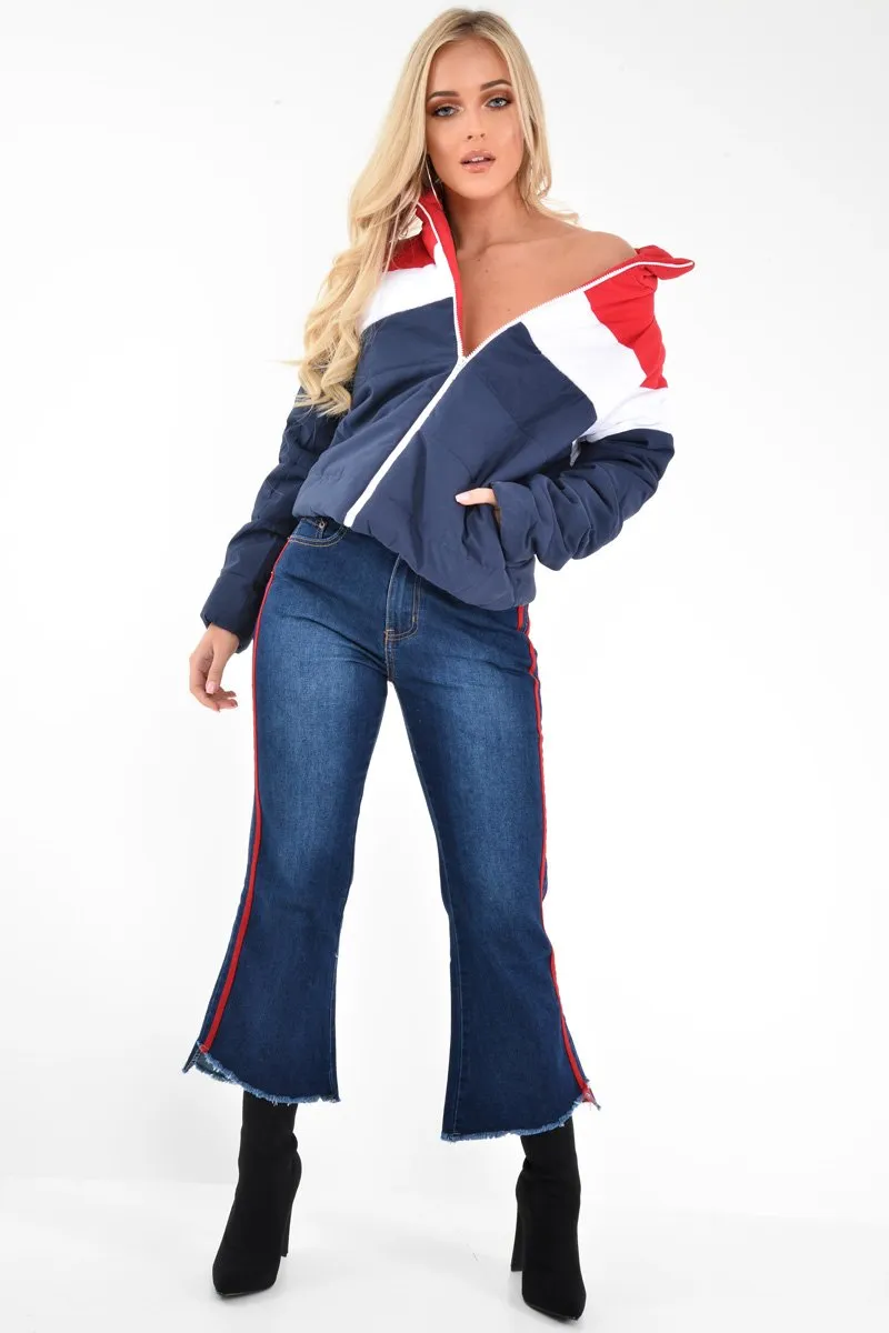 Dark Wash Red Constrast Stripe Jeans - Kayda