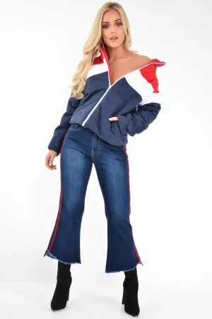 Dark Wash Red Constrast Stripe Jeans - Kayda