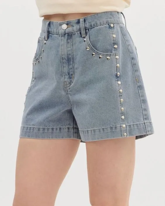 Denim Studded Shorts