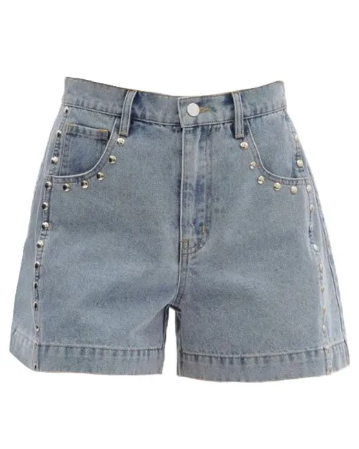 Denim Studded Shorts