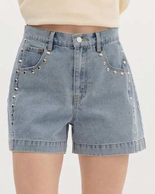 Denim Studded Shorts