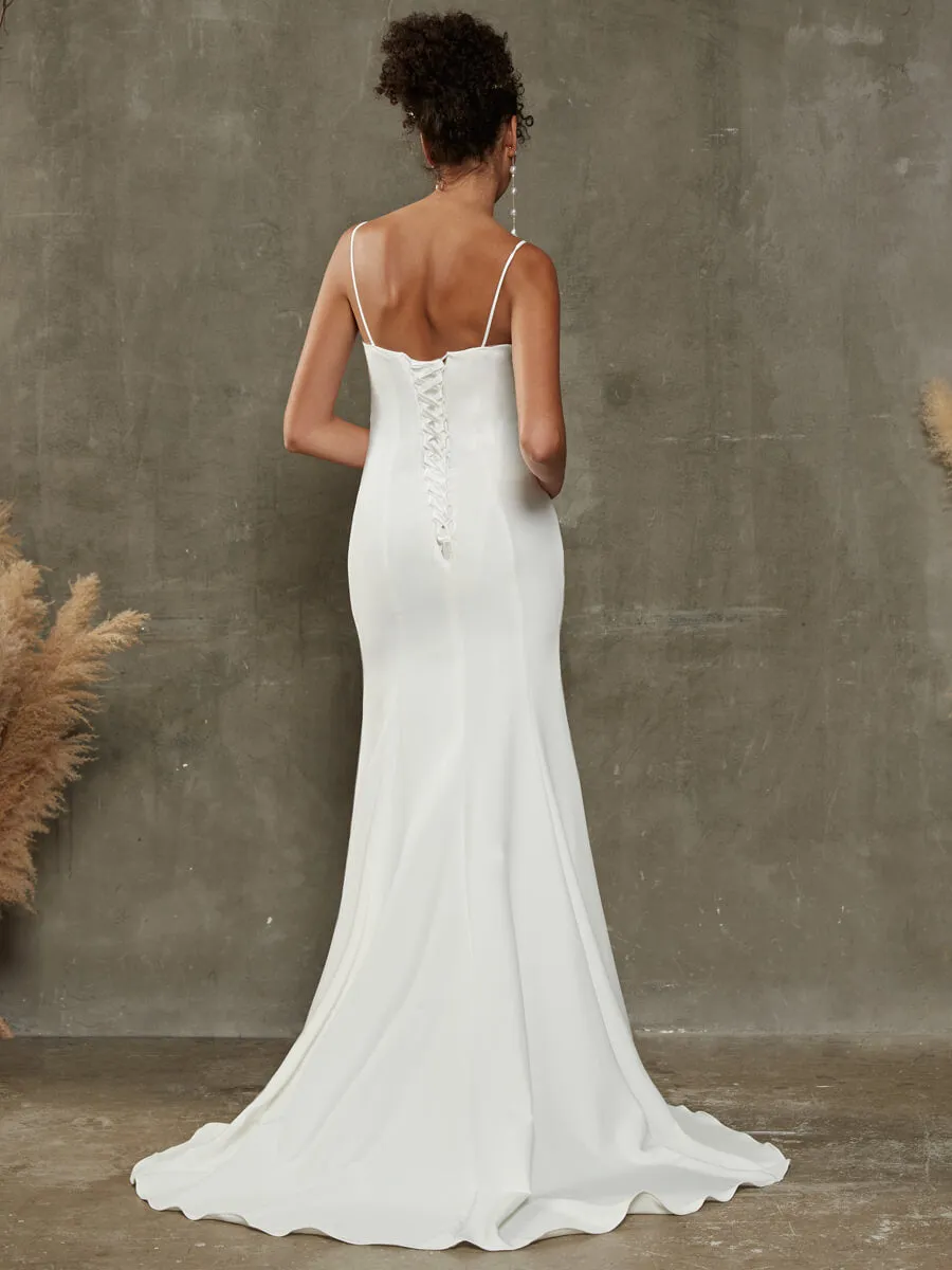 Double FDY Spaghetti Straps Diamond Flower Mermaid Wedding Dress With Train