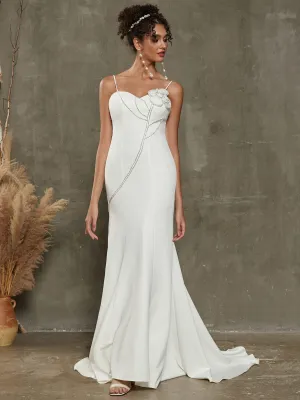 Double FDY Spaghetti Straps Diamond Flower Mermaid Wedding Dress With Train