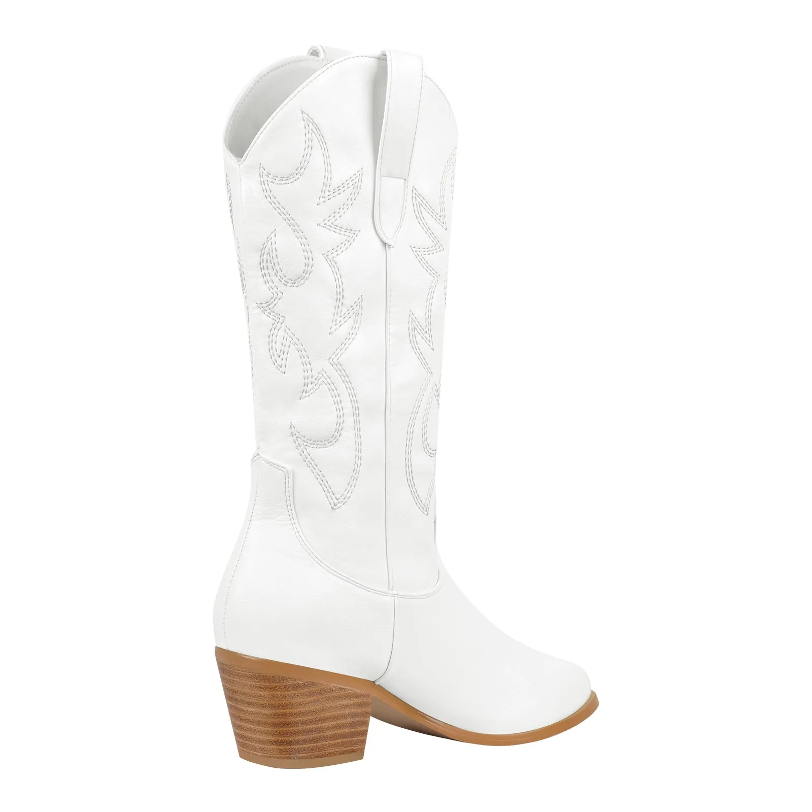 Embroidered Pull On Mid-Calf Western Boots