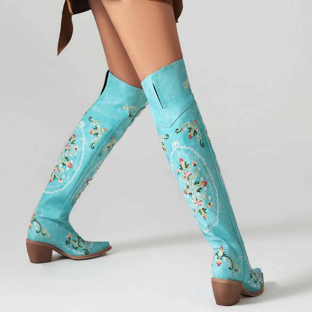 Embroidered Western Over Knee High Cowgirl Boots