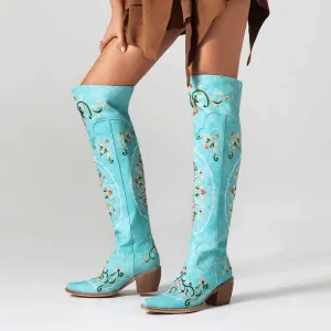 Embroidered Western Over Knee High Cowgirl Boots