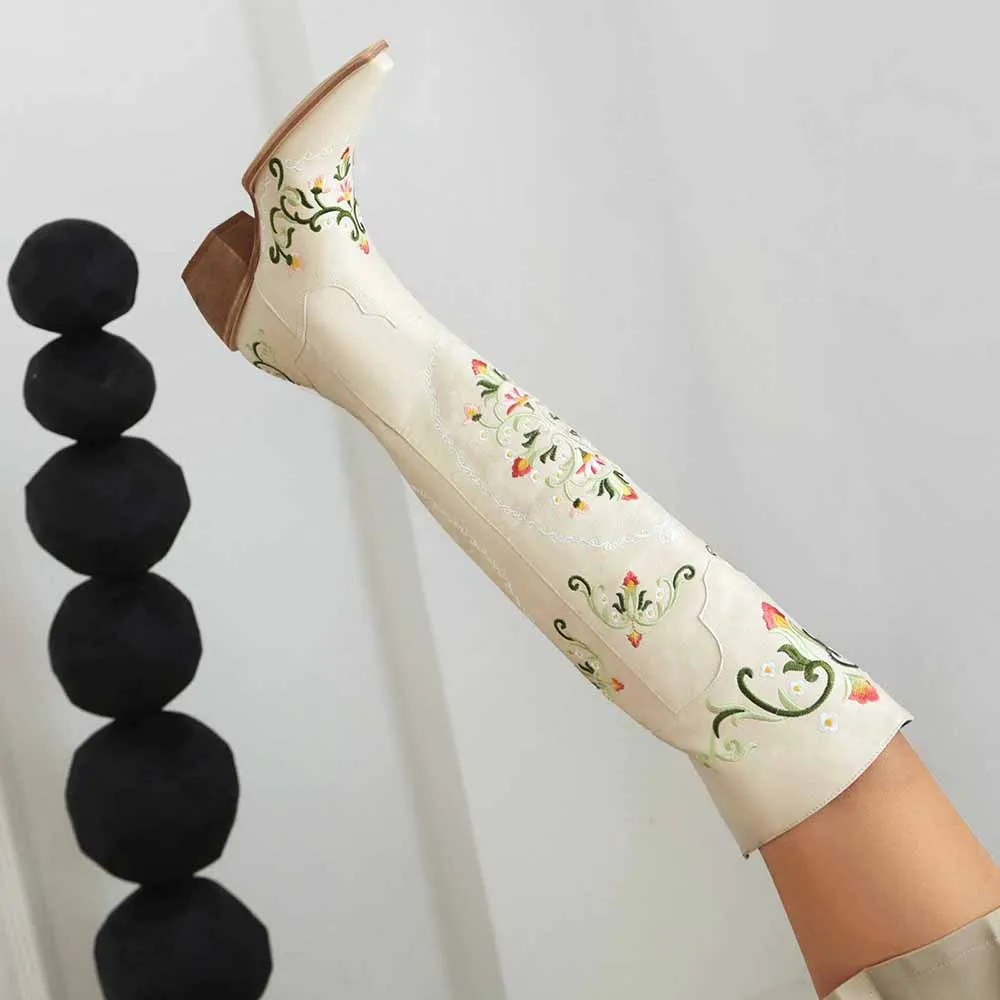 Embroidered Western Over Knee High Cowgirl Boots