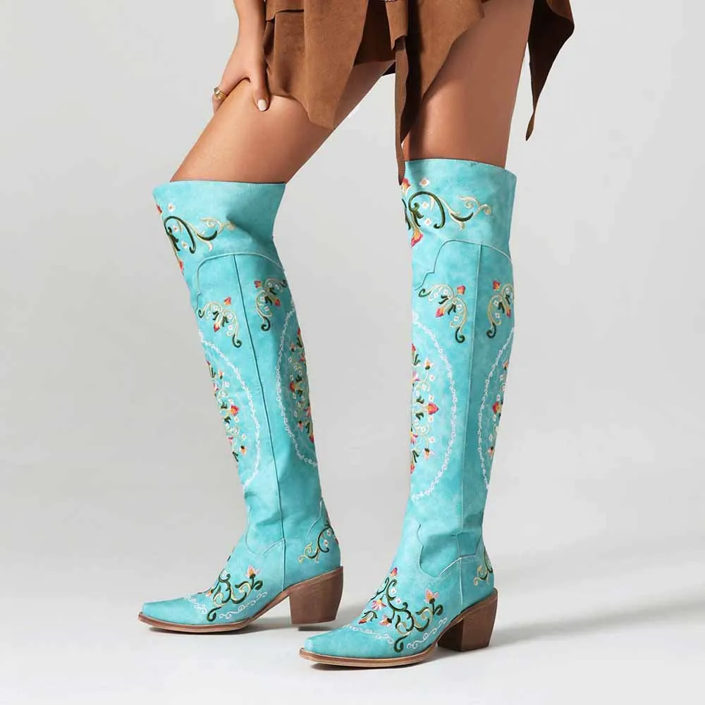 Embroidered Western Over Knee High Cowgirl Boots