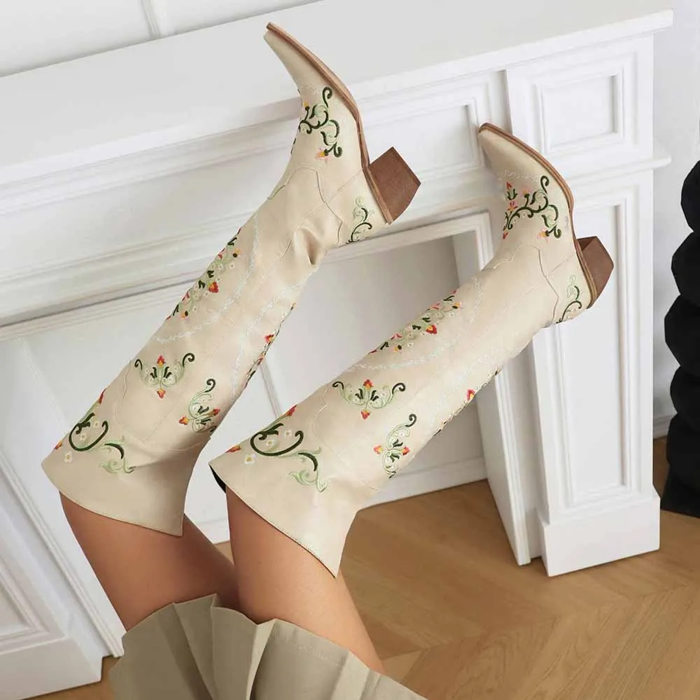 Embroidered Western Over Knee High Cowgirl Boots