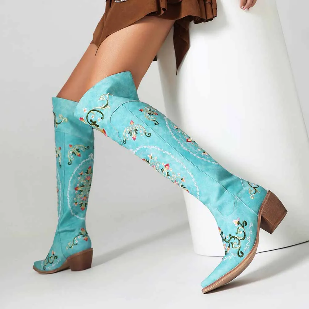 Embroidered Western Over Knee High Cowgirl Boots