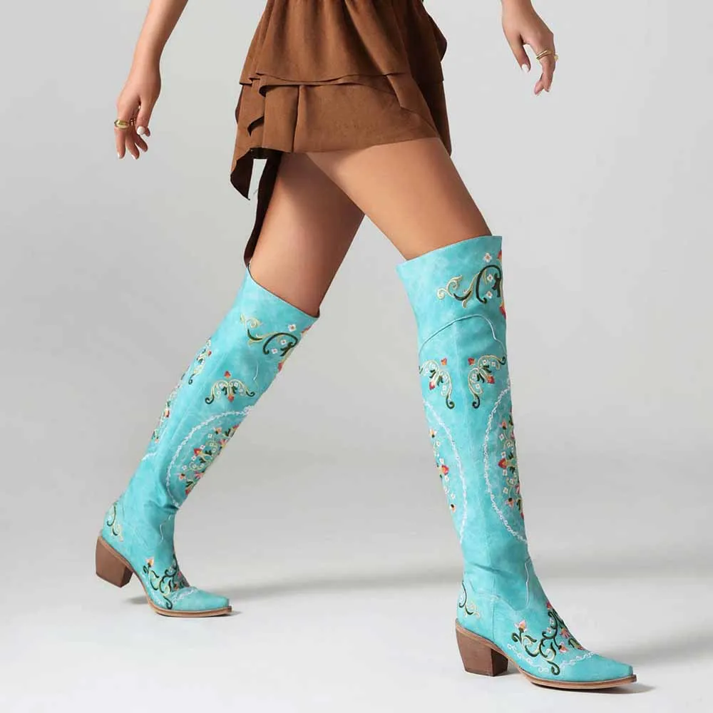 Embroidered Western Over Knee High Cowgirl Boots