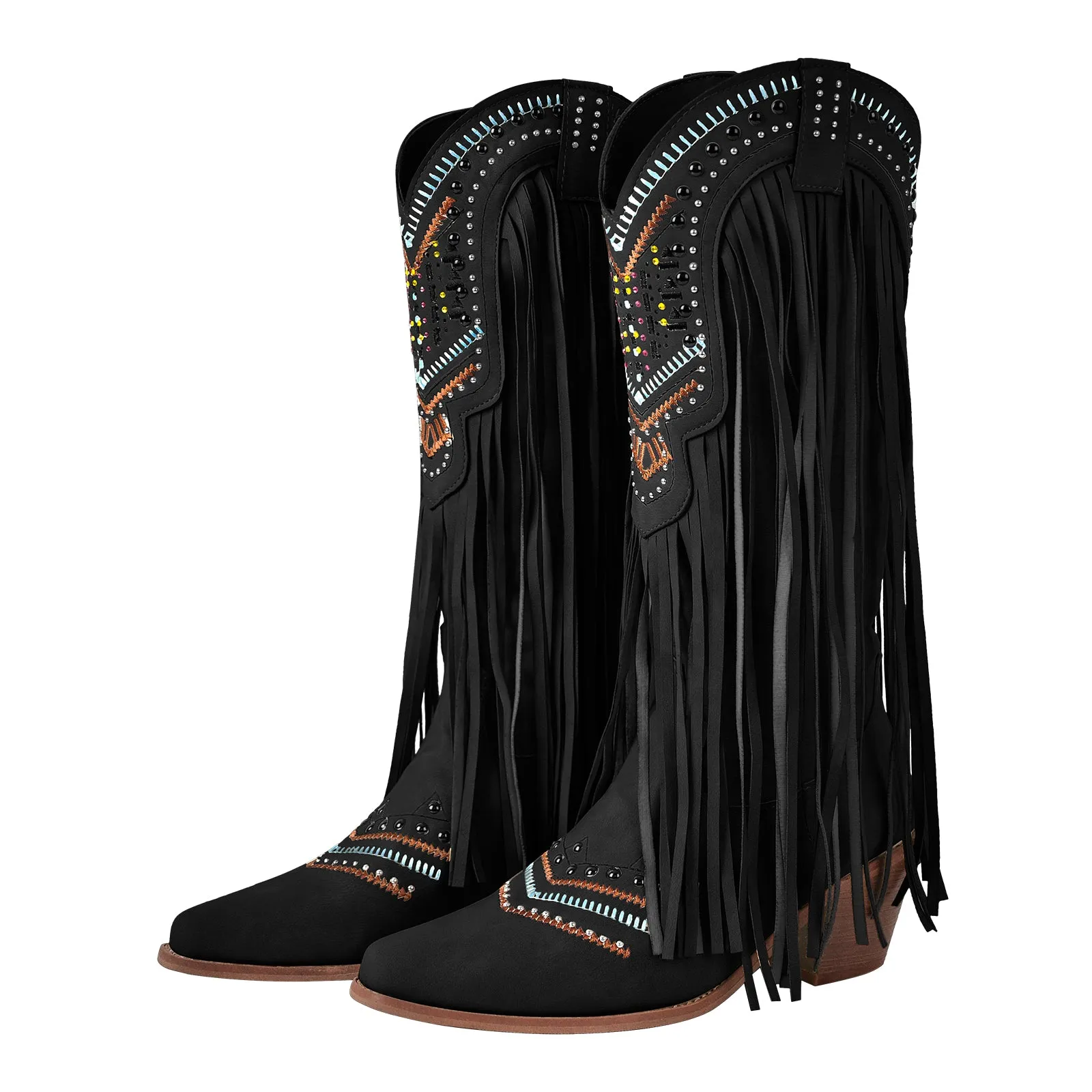 Embroidery Fringe Knee High Western Boots