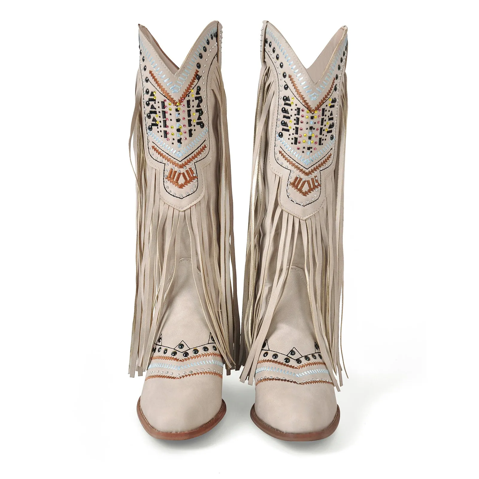 Embroidery Fringe Knee High Western Boots