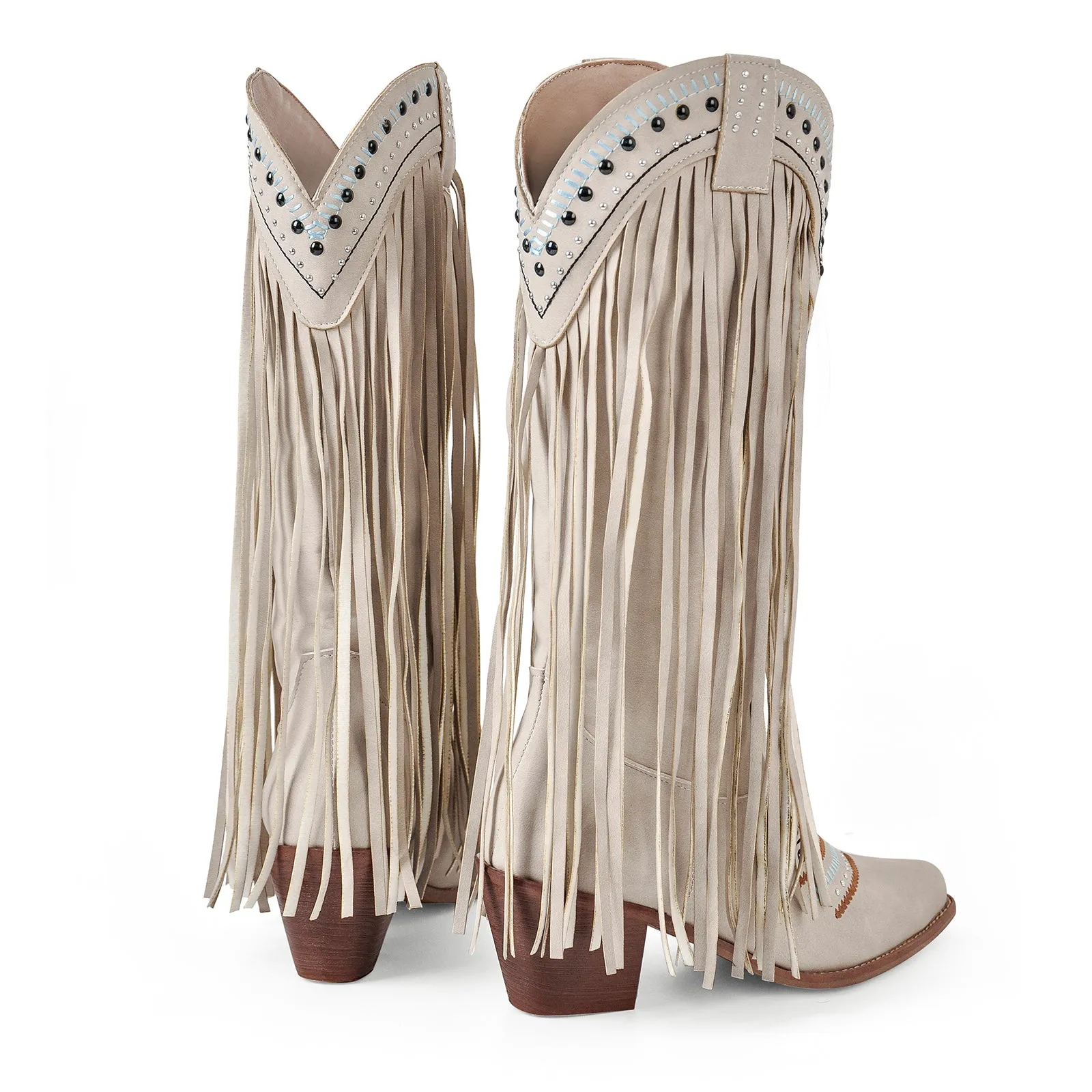Embroidery Fringe Knee High Western Boots