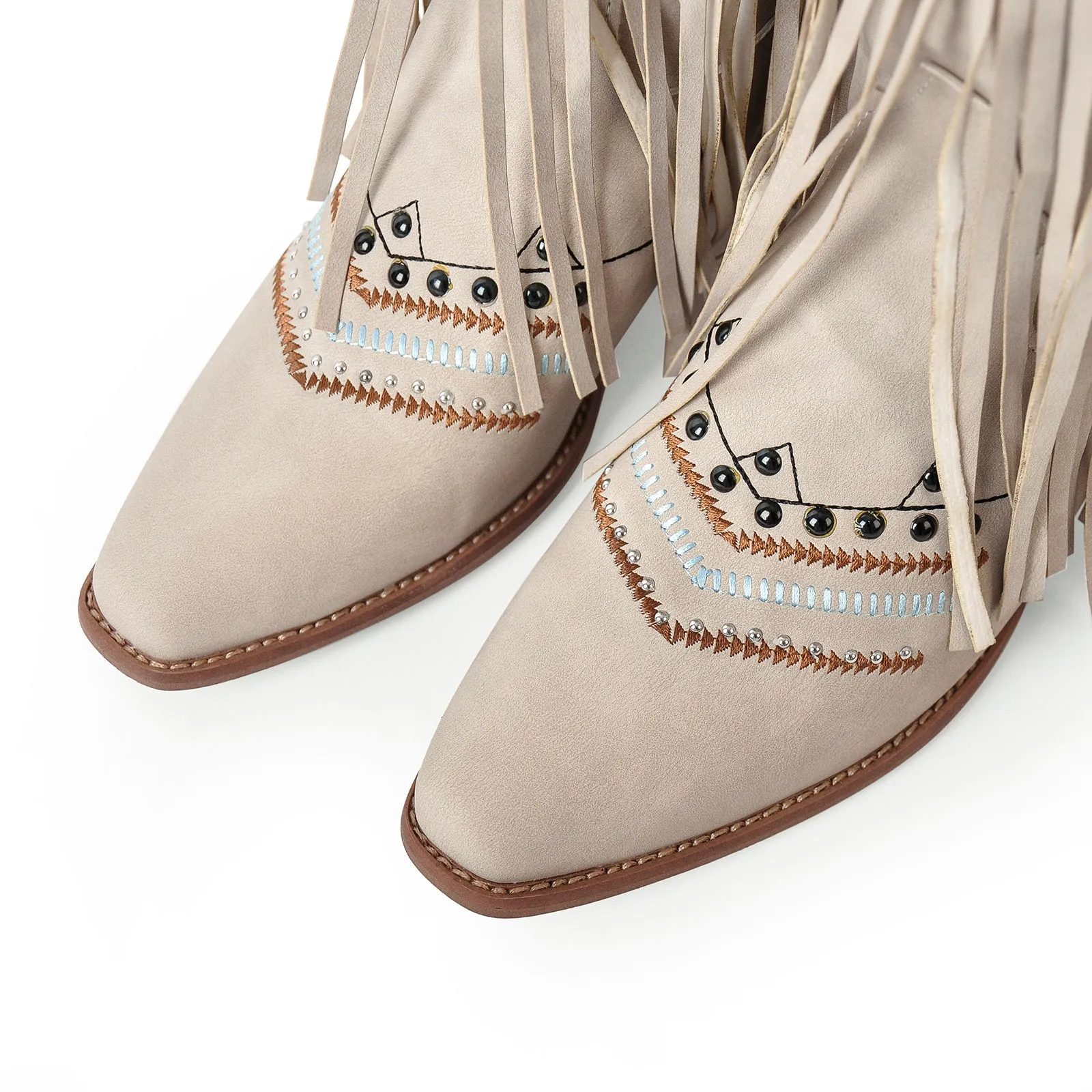 Embroidery Fringe Knee High Western Boots