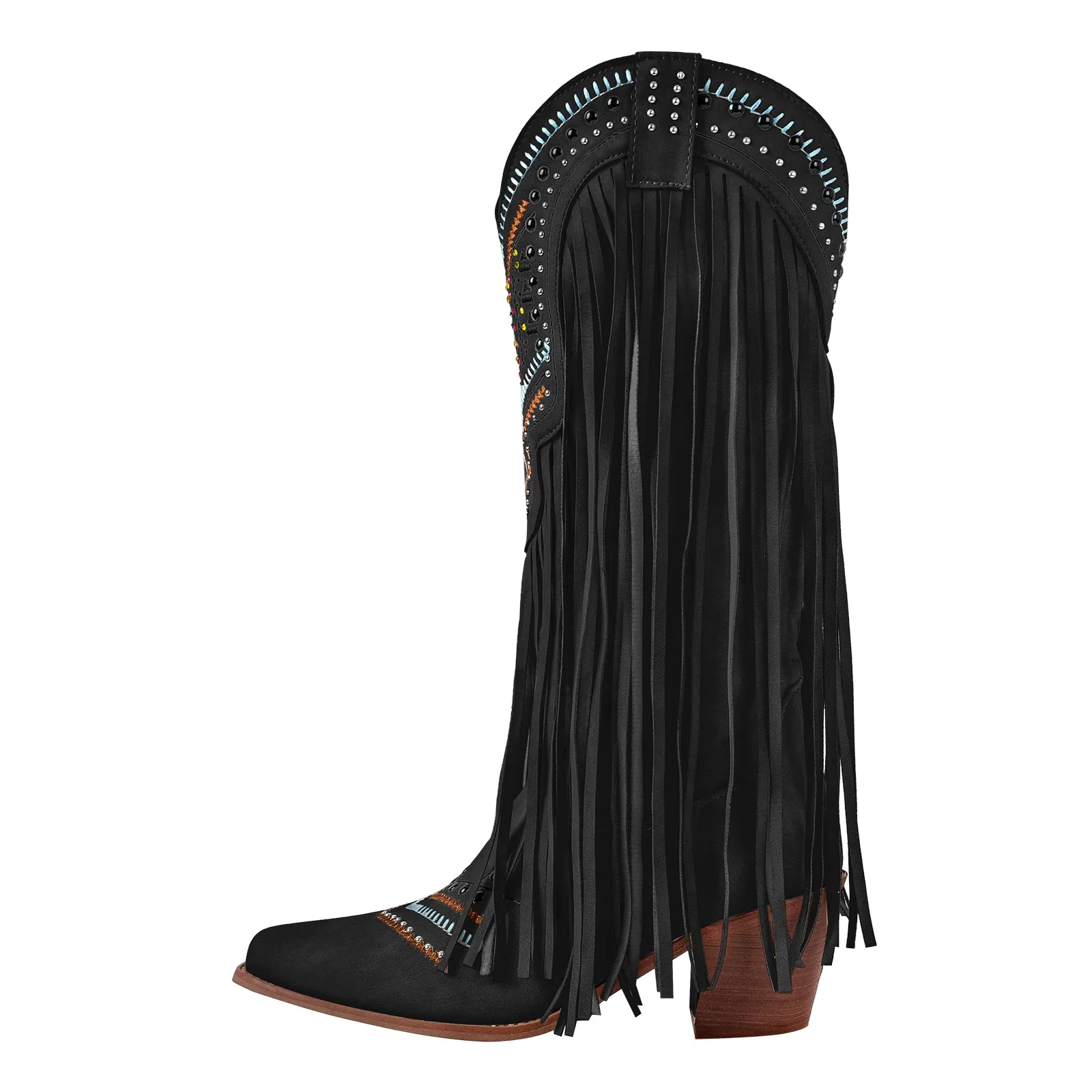 Embroidery Fringe Knee High Western Boots