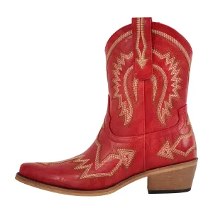 Embroidery Pointed Toe Ankle Western Boots