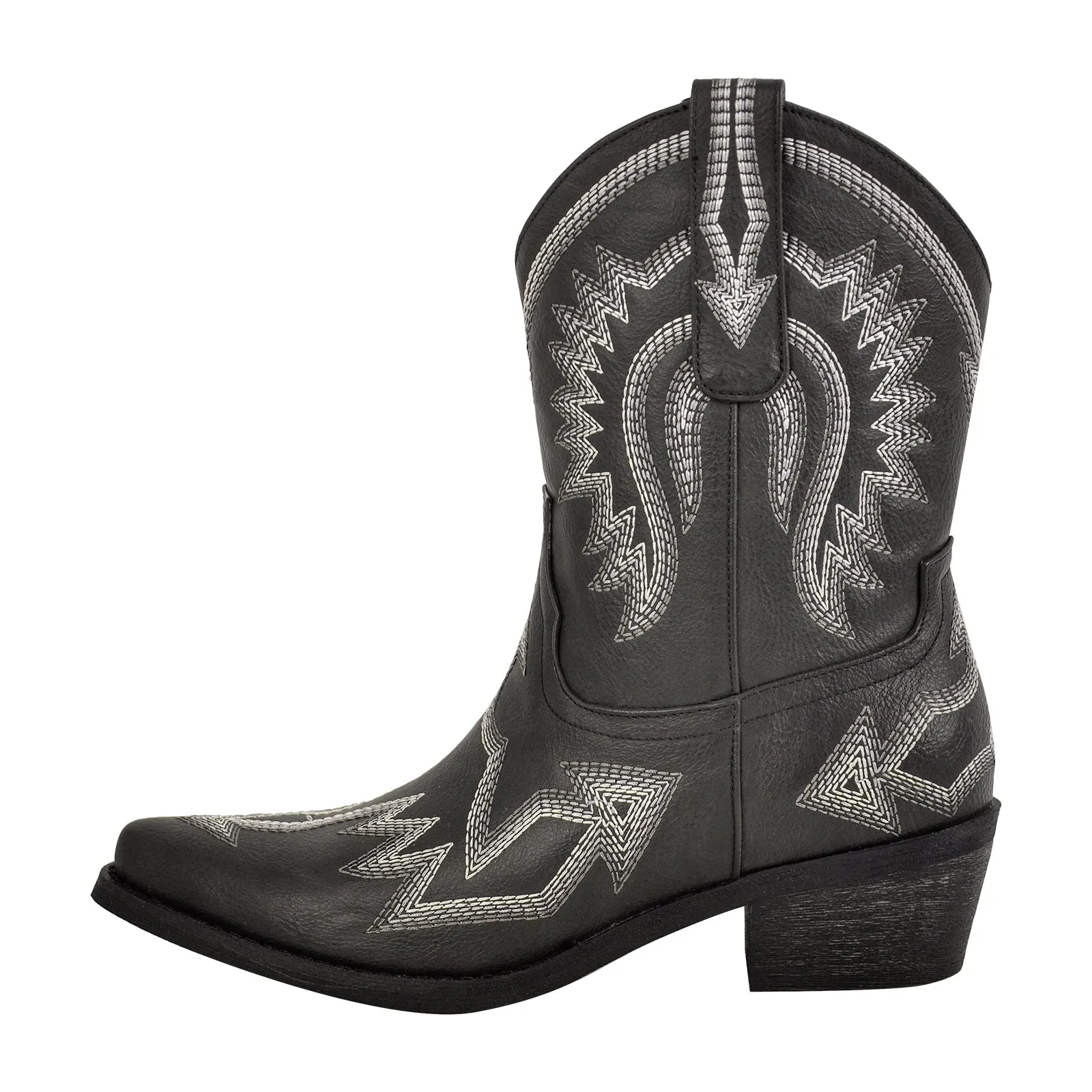 Embroidery Pointed Toe Ankle Western Boots