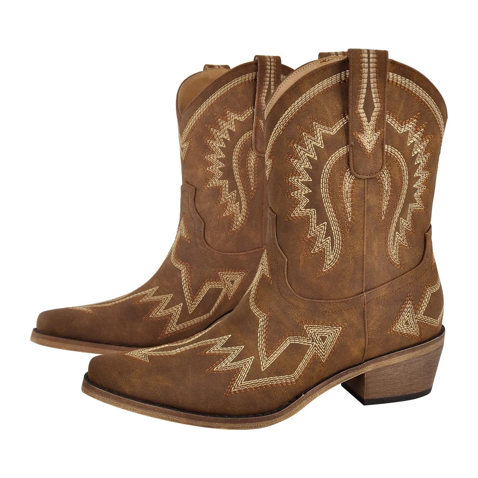 Embroidery Pointed Toe Ankle Western Boots