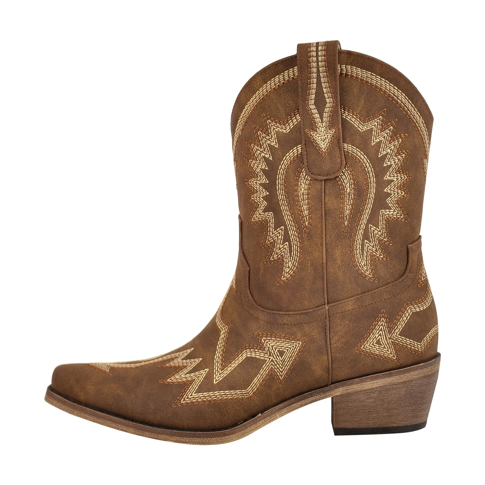 Embroidery Pointed Toe Ankle Western Boots