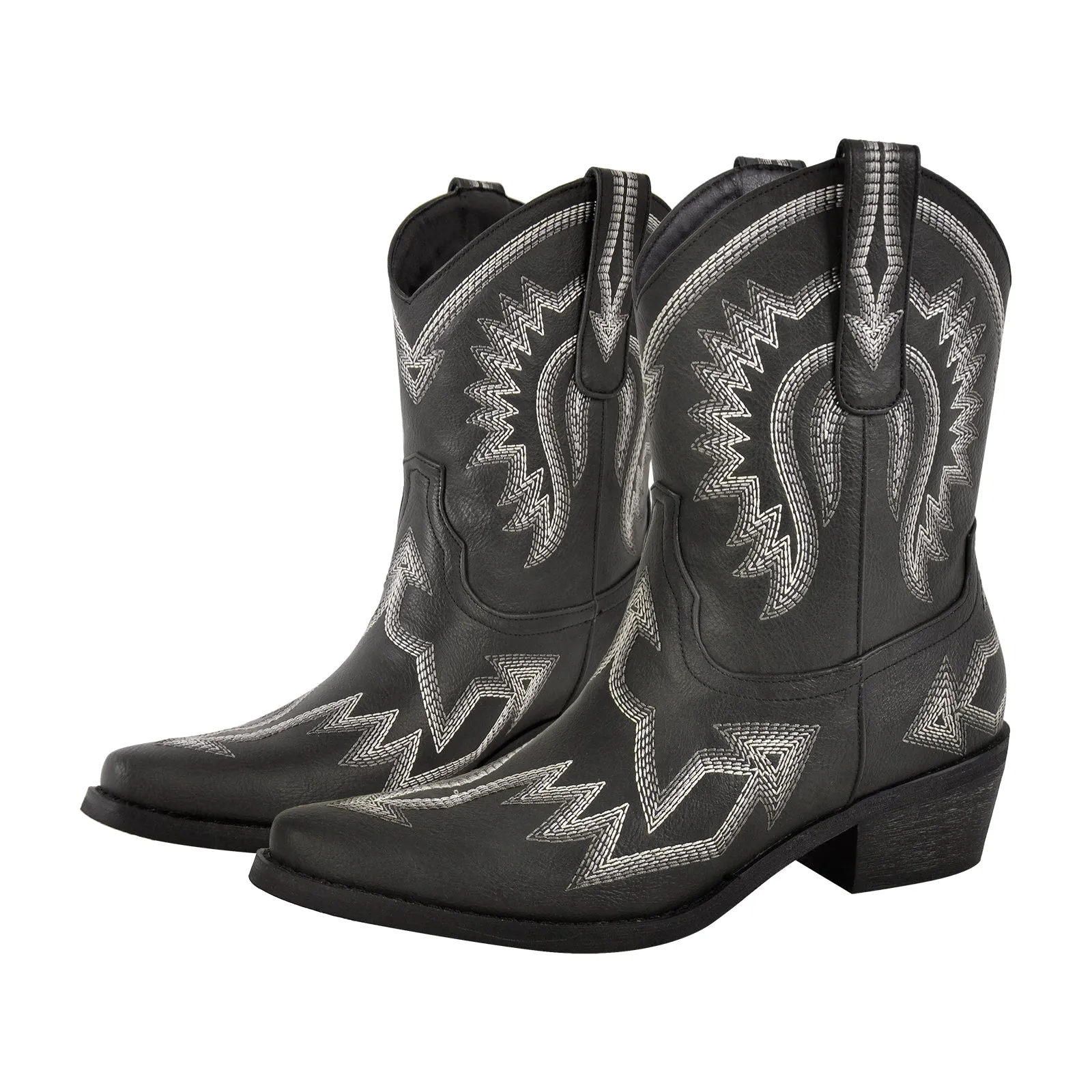 Embroidery Pointed Toe Ankle Western Boots