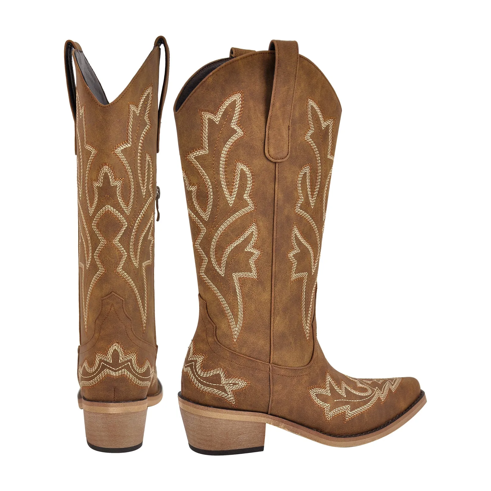 Embroidery Pointed Toe Chunky Heel Western Boots