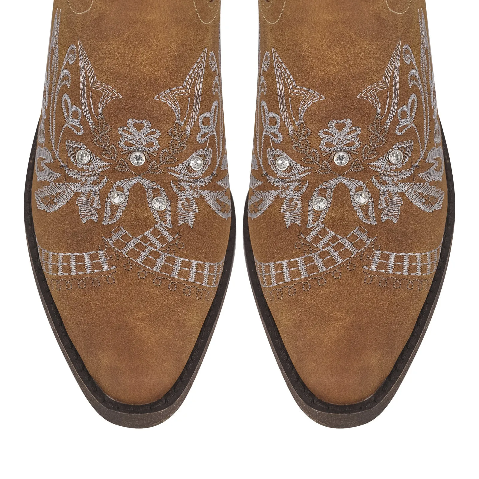 Embroidery Pointed Toe Chunky Heel Western Boots