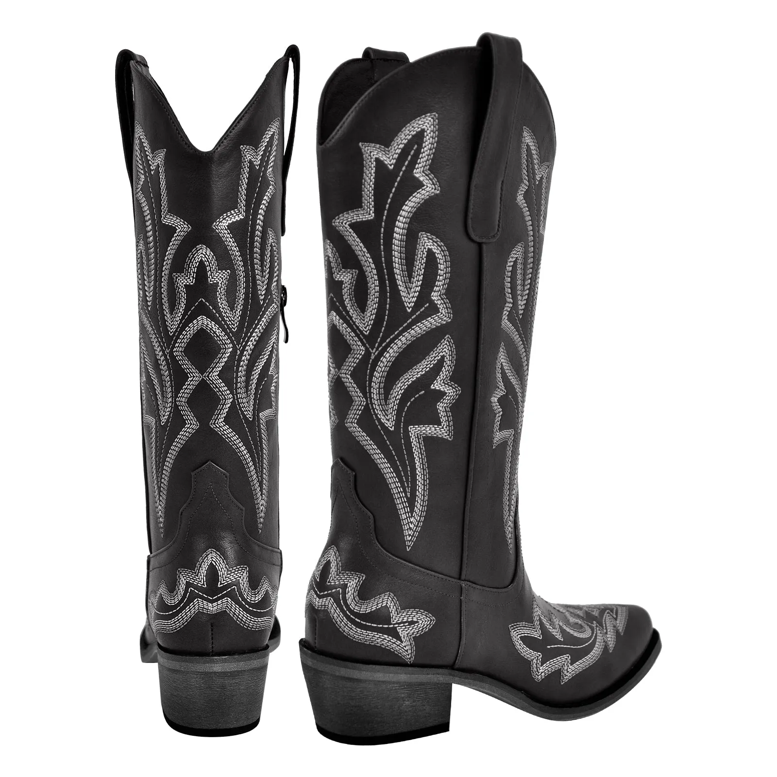 Embroidery Pointed Toe Chunky Heel Western Boots