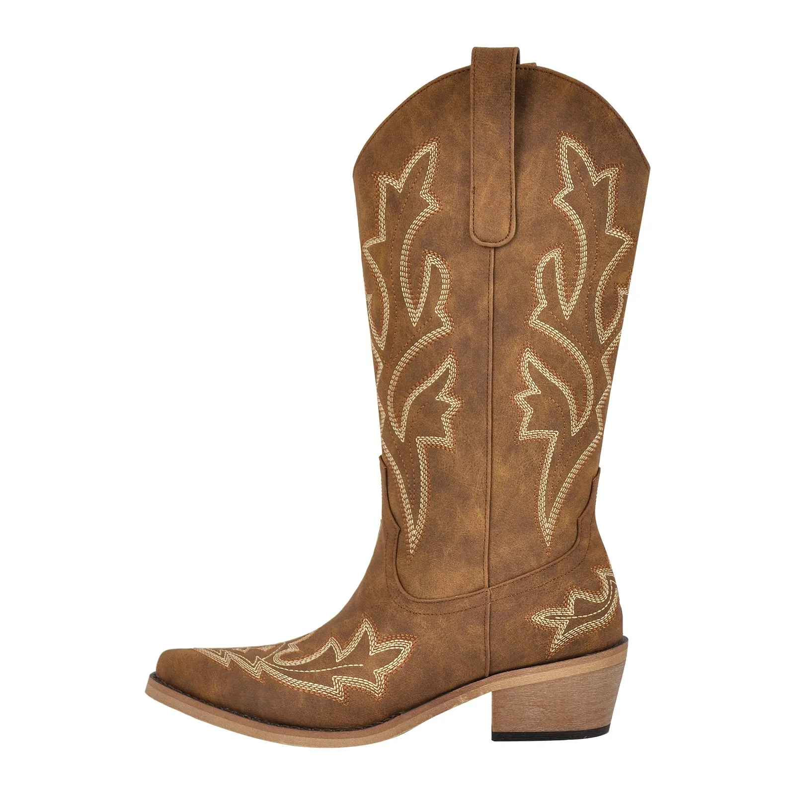 Embroidery Pointed Toe Chunky Heel Western Boots