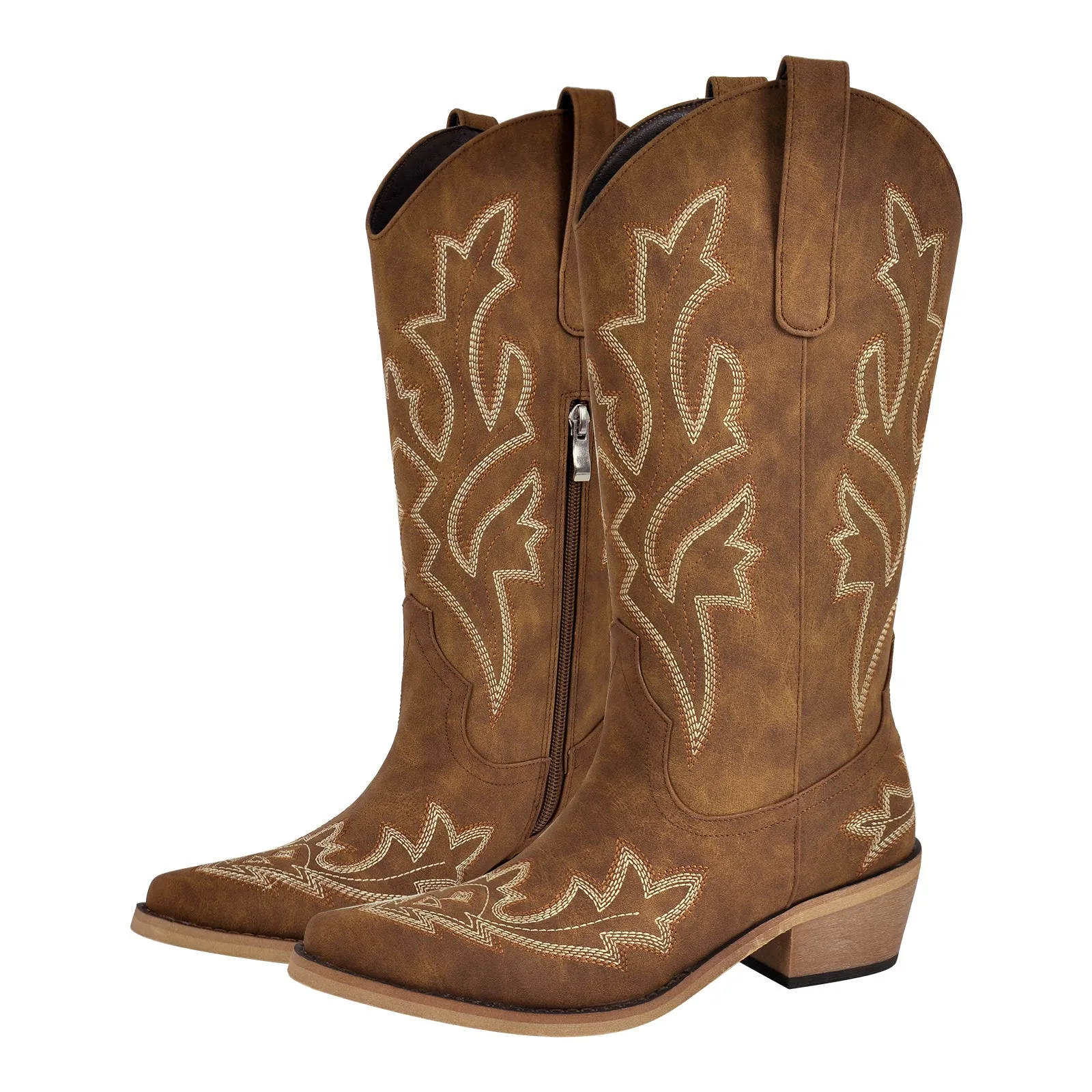 Embroidery Pointed Toe Chunky Heel Western Boots