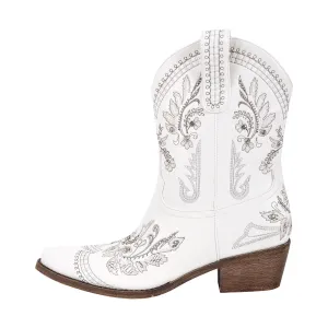 Embroidery Pointed Toe Chunky Heel Western Boots