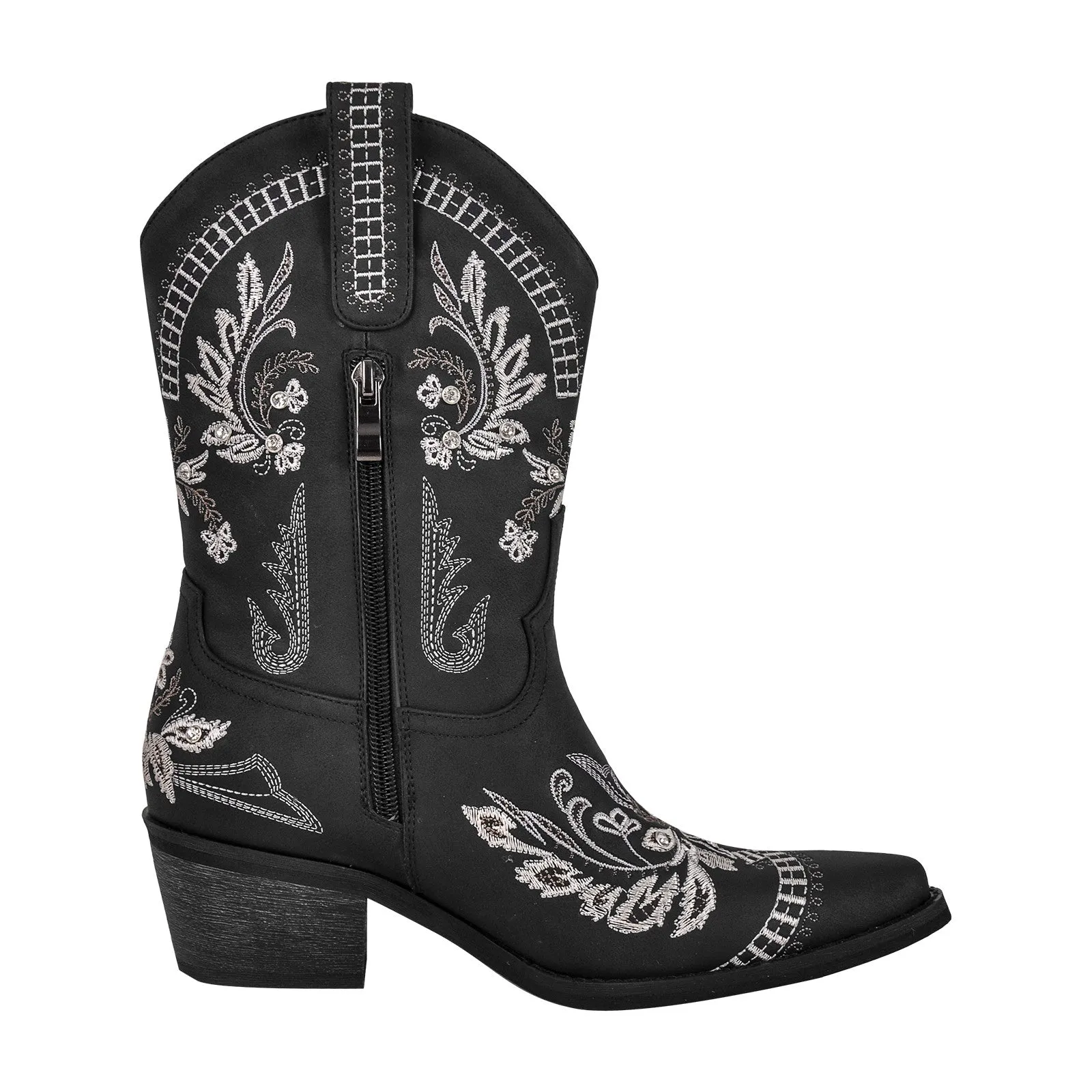 Embroidery Pointed Toe Chunky Heel Western Boots