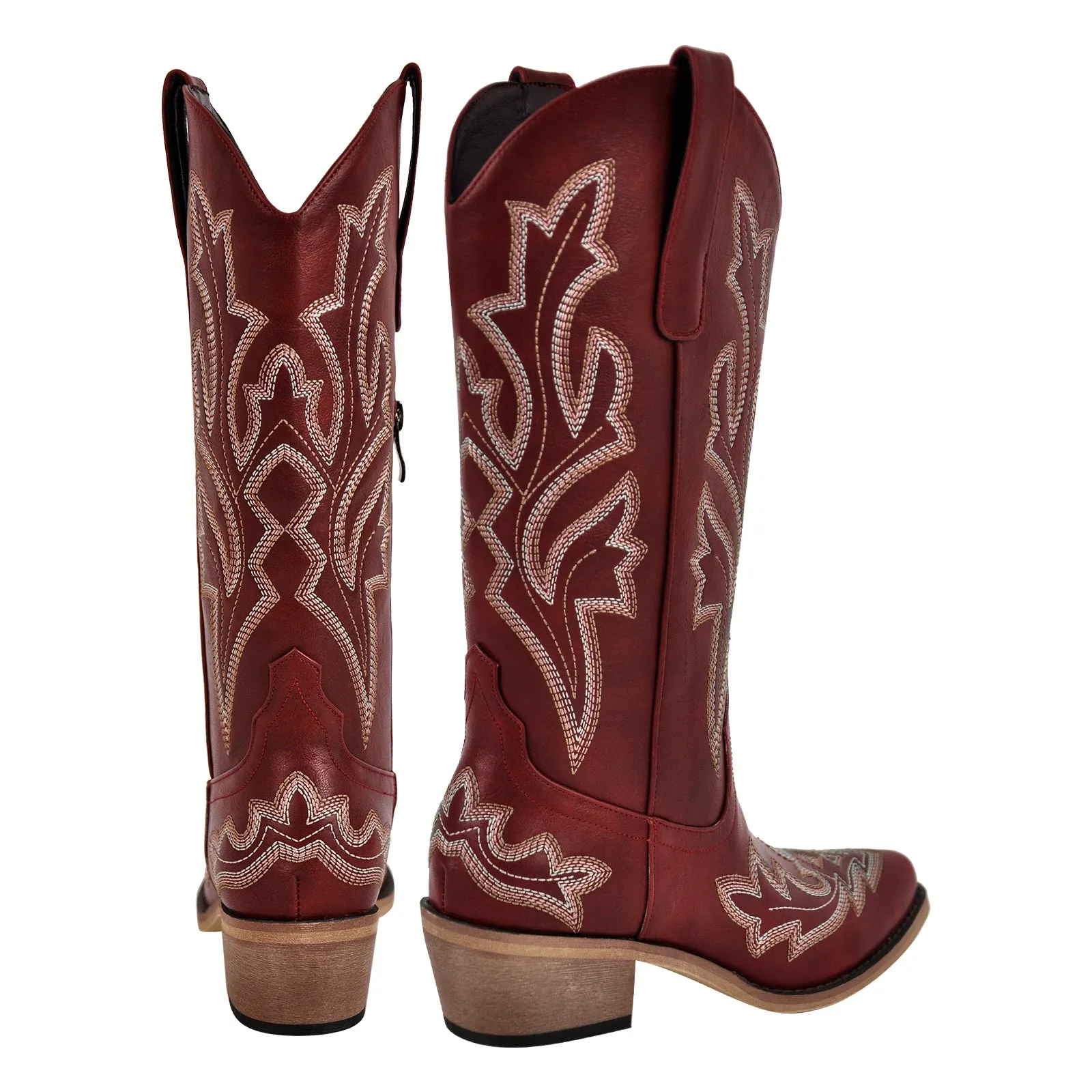 Embroidery Pointed Toe Chunky Heel Western Boots