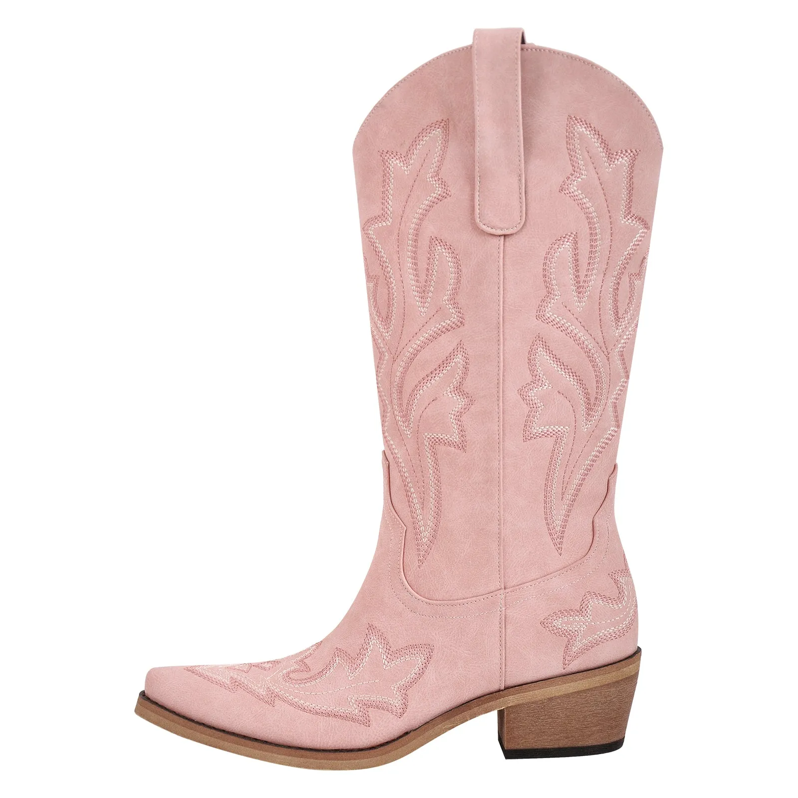 Embroidery Pointed Toe Chunky Heel Western Boots