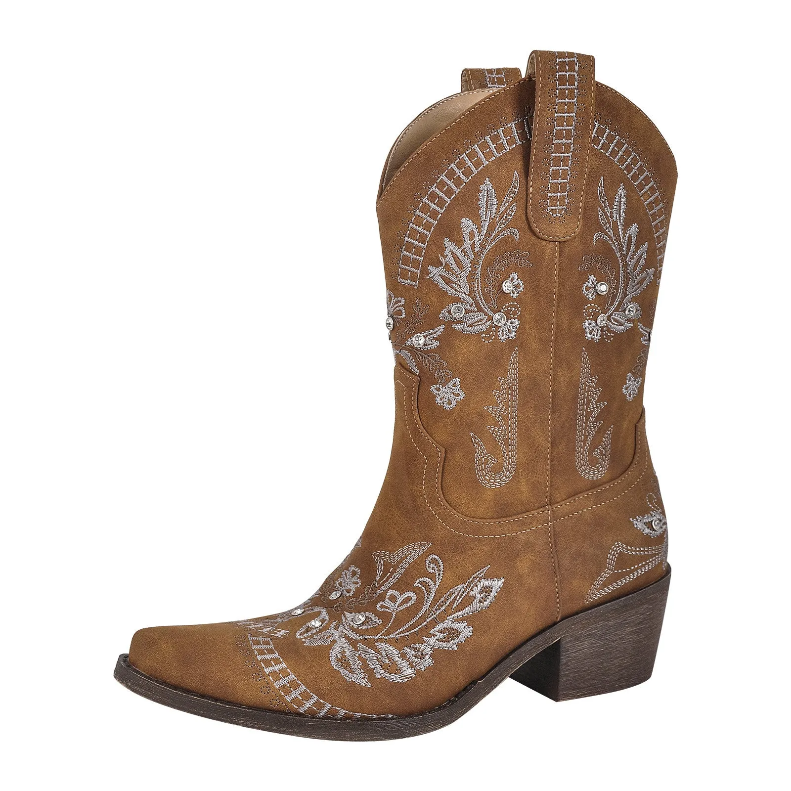 Embroidery Pointed Toe Chunky Heel Western Boots