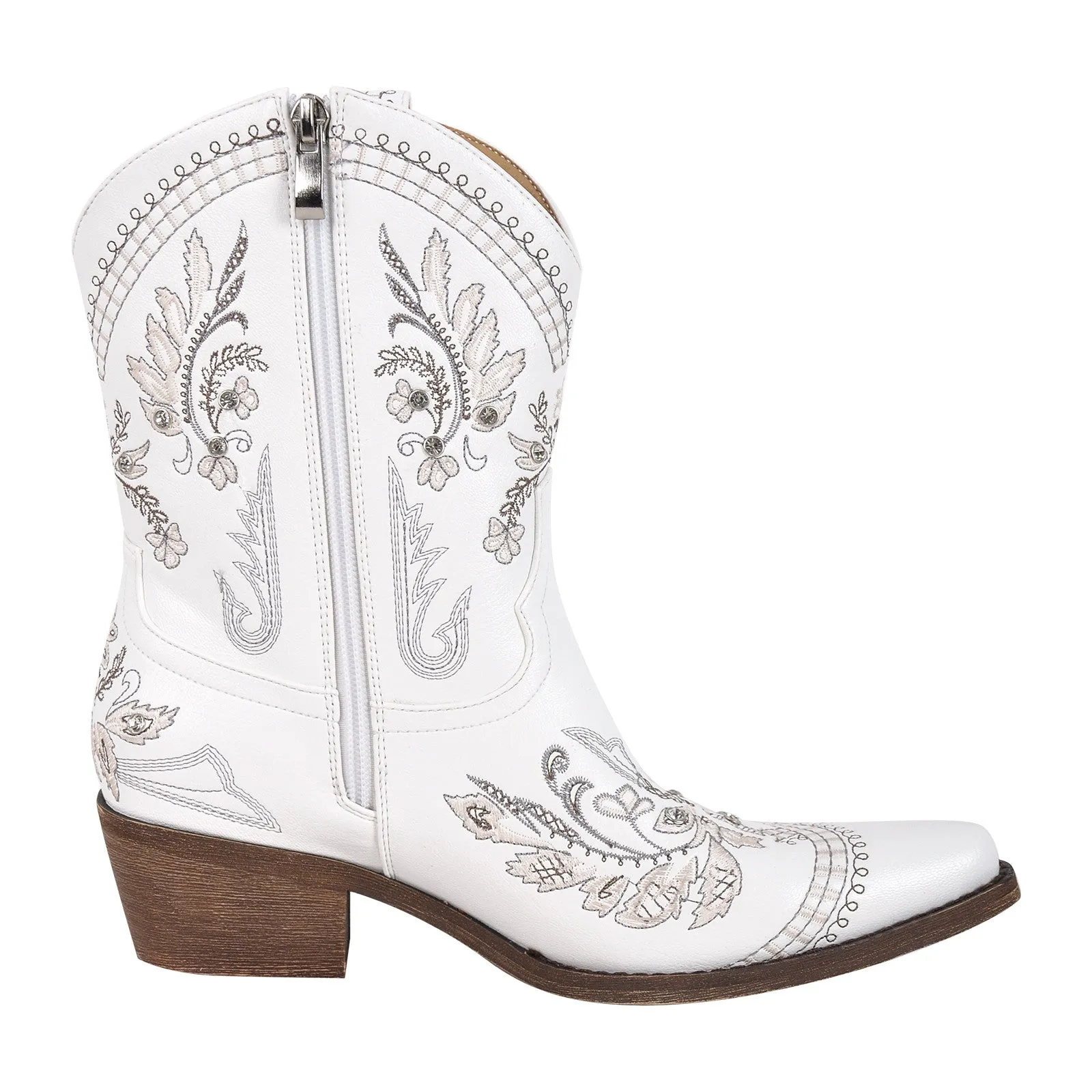 Embroidery Pointed Toe Chunky Heel Western Boots