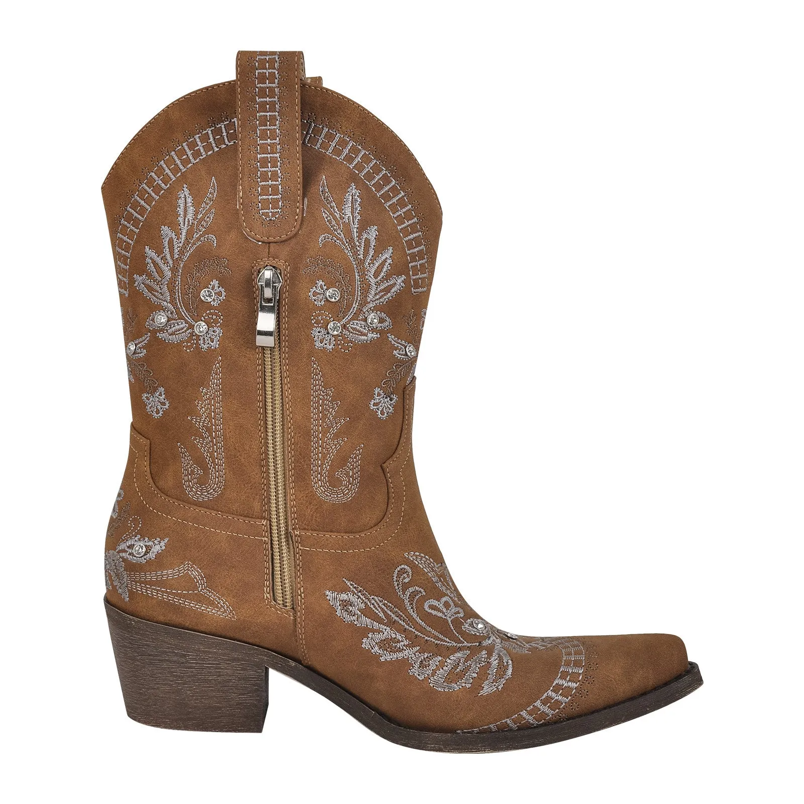Embroidery Pointed Toe Chunky Heel Western Boots
