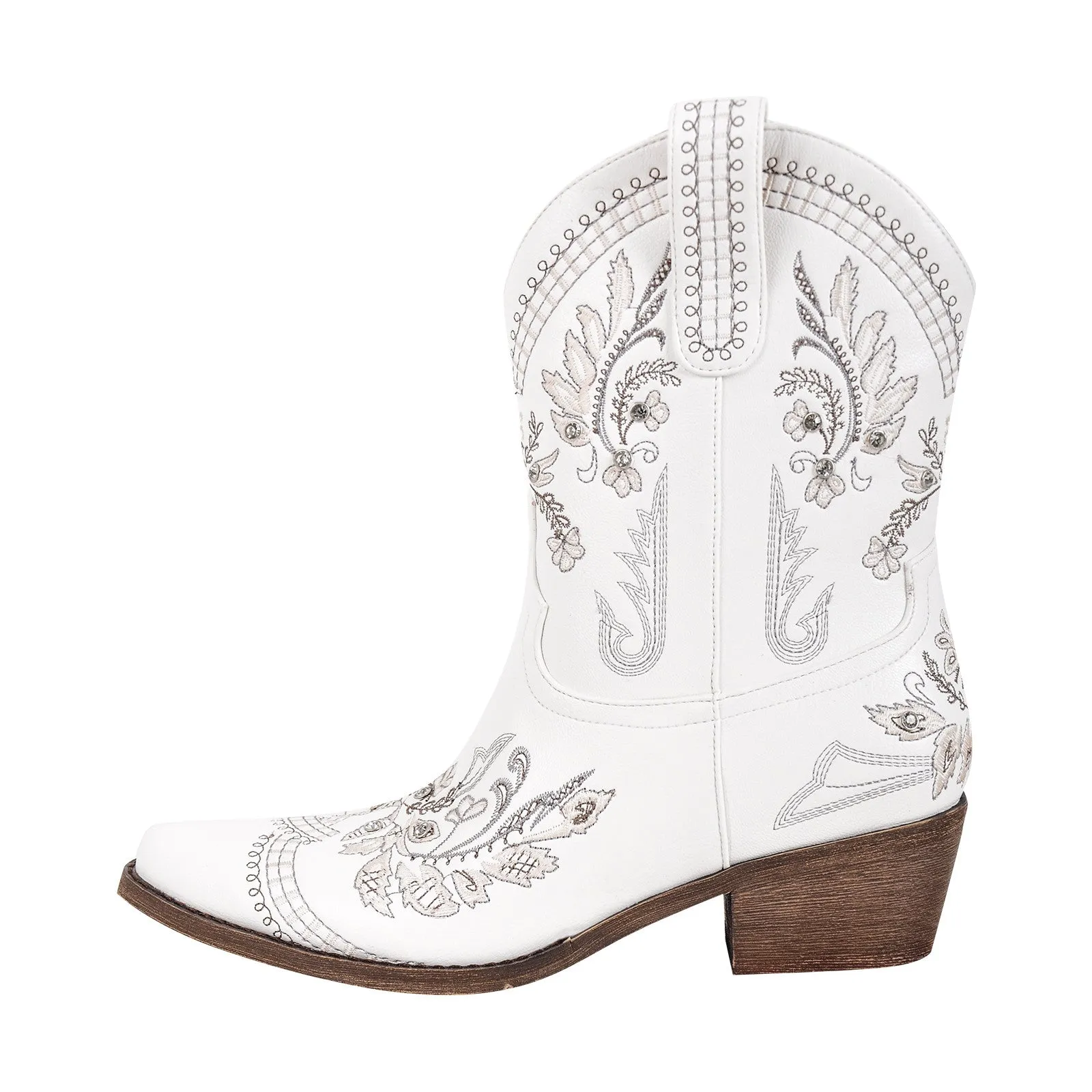 Embroidery Pointed Toe Chunky Heel Western Boots
