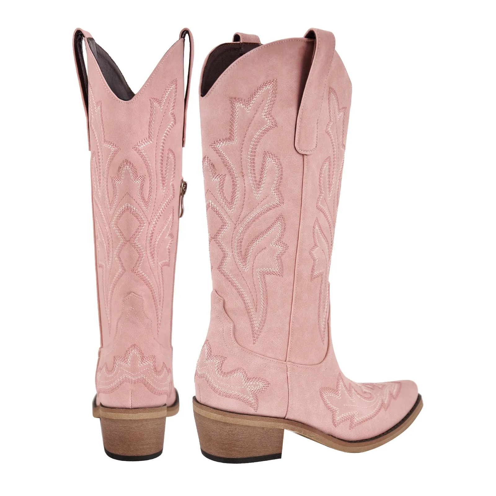 Embroidery Pointed Toe Chunky Heel Western Boots