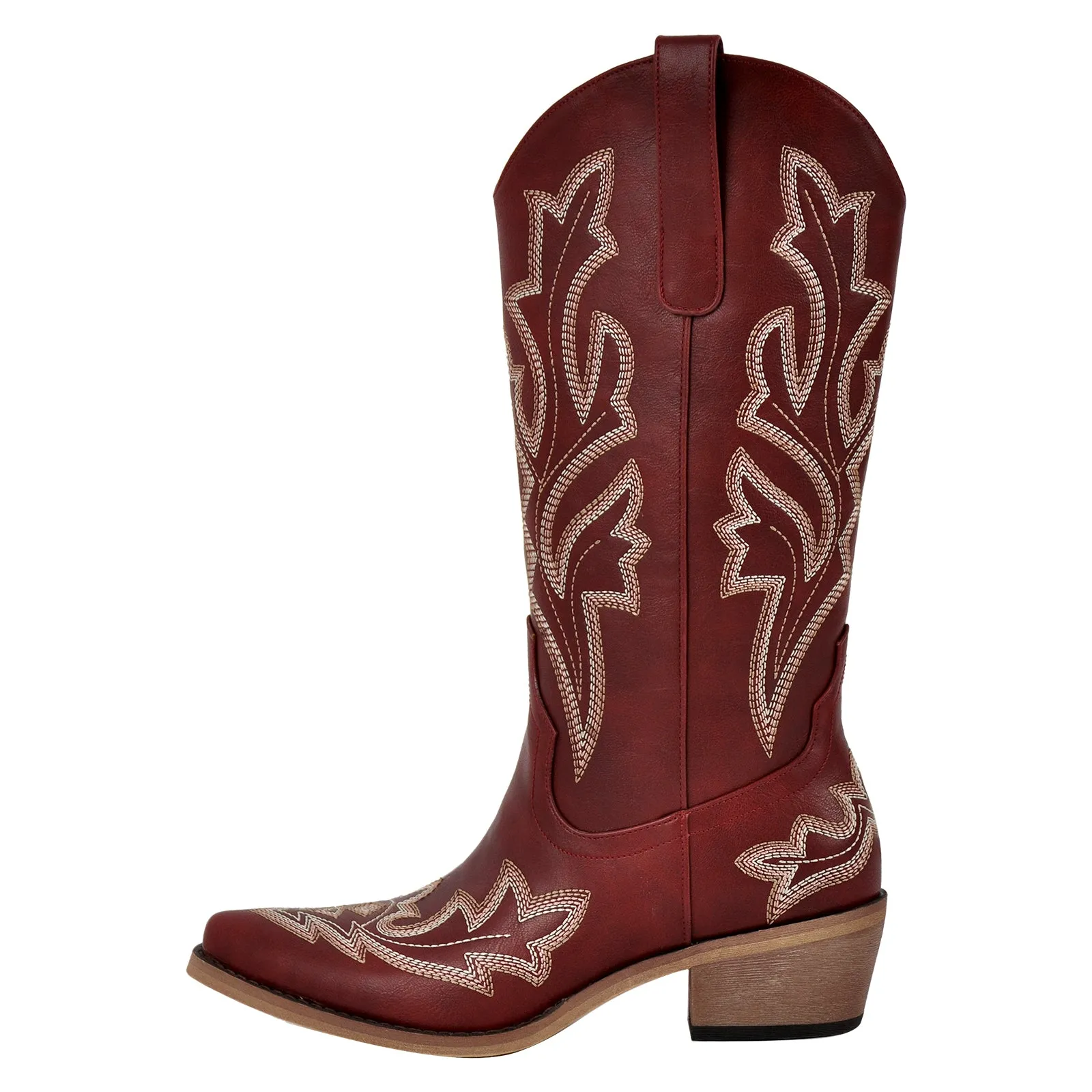 Embroidery Pointed Toe Chunky Heel Western Boots