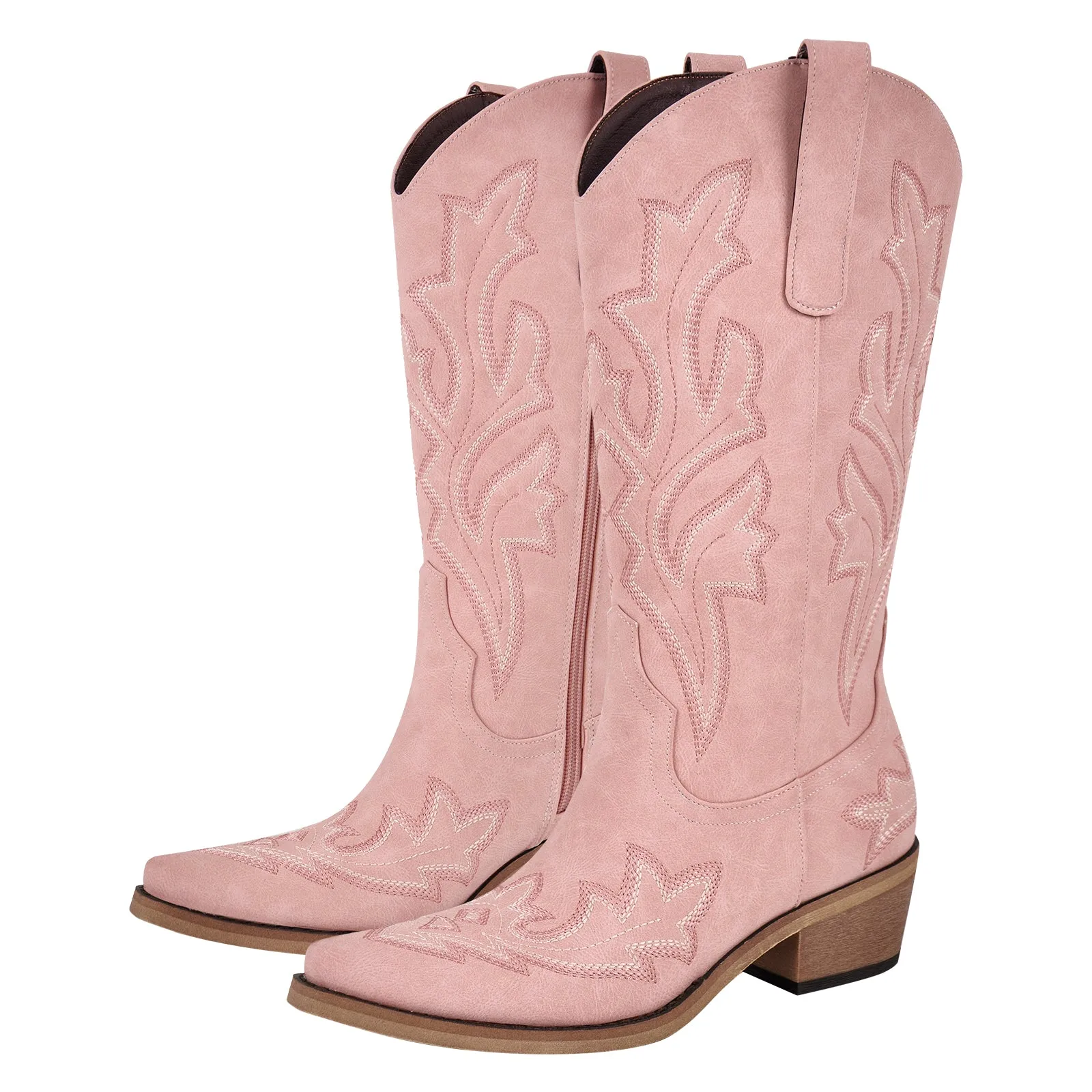 Embroidery Pointed Toe Chunky Heel Western Boots